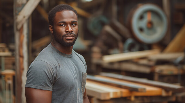 A man at a sawmill. Carpenter. Hard worker, craft	