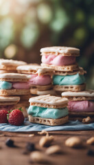 Delicious Summer Ice Cream Sandwiches on a Wooden Table