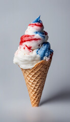 Red White and Blue Fourth of July Independence Day Ice Cream Cone Isolated on a Transparent Backgrou