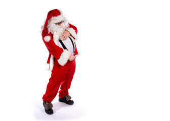 Funny Santa Claus and men's problems. White background.