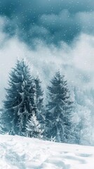 Fototapeta premium snowy landscape with trees and snow flakes