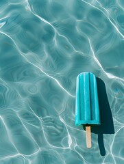 Turquoise Popsicle on a Pool Water Background. Summer Vacation Wallpaper