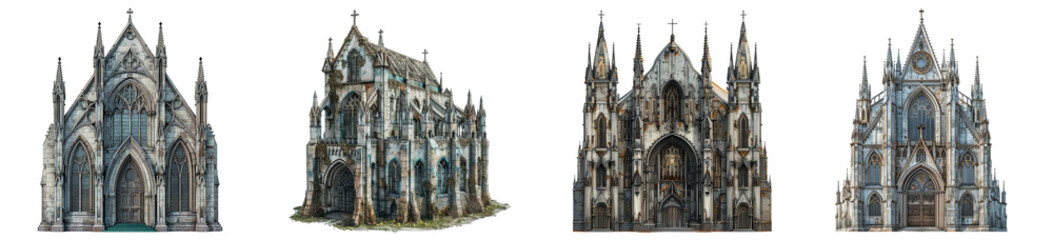 Obraz premium Gothic cathedral with intricate architecture and tall spires medieval church transparent background