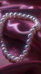 Fototapeta premium pearl bracelet with a clasp on a purple silk