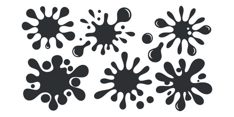  Liquid organic amoeba ink drops blobs. Splashes. Random black simple ink drops. Fluid vector elements set isolated on white. Vector set
