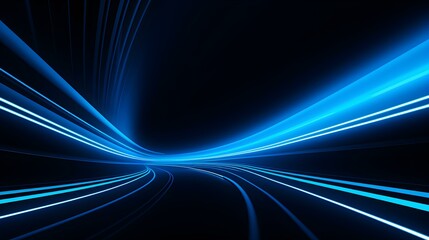 Cyan Light Speed Perspective. Futuristic Background of Neon Lights