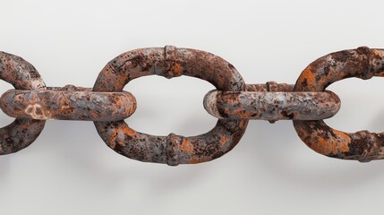 Fototapeta premium Rusty metal chain link close-up on white background