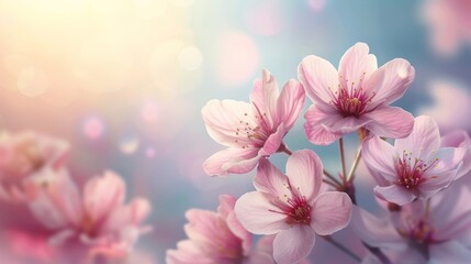 Close up of vibrant pink cherry blossoms against a vivid blue sky in the spring season