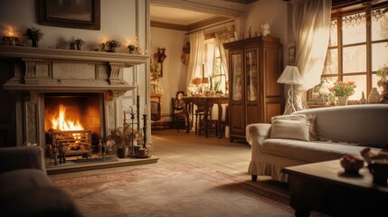 vintage blurred traditional home interior