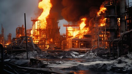 Obraz premium flames oil refinery fire