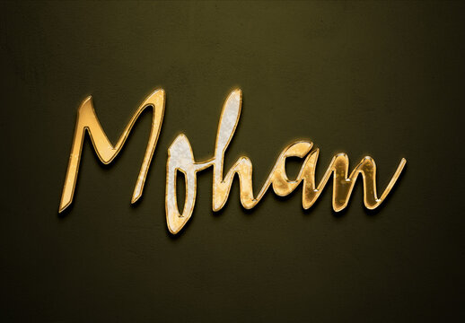 Old gold text effect of Hindi name Mohan with 3D glossy style Mockup.