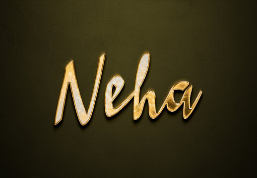Old gold text effect of Hindi name Neha with 3D glossy style Mockup.