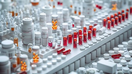 Fototapeta premium Conceptual artwork depicting the development and utilization of antiviral medications, highlighting their mechanisms of action and therapeutic efficacy. , Minimalism,