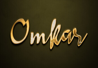Old gold text effect of Hindi name Omkar with 3D glossy style Mockup.