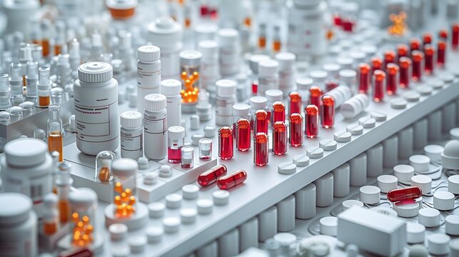 Conceptual artwork depicting the development and utilization of antiviral medications, highlighting their mechanisms of action and therapeutic efficacy. , Minimalism,