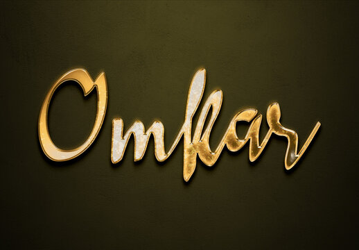 Old gold text effect of Hindi name Omkar with 3D glossy style Mockup.