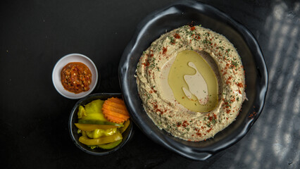 humus plate on the table vegetarian food middle east food