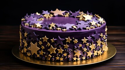 cake purple and gold stars