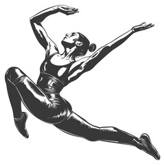 Dynamic Monochrome Ballerina: Leaping Grace in Vector Form