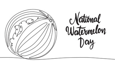 Watermelon silhouette one line continuous. National Watermelon Day. Hand drawn vector art