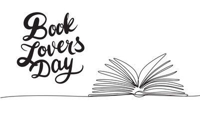 Open book silhouette one line continuous. Book Lovers Day. Hand drawn vector art