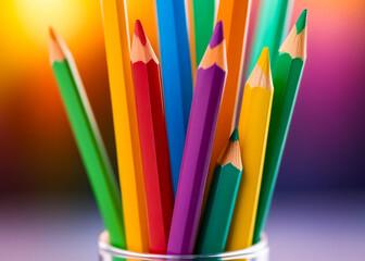 Colorful pencils for kids on light background. Generative AI