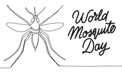 Mosquito silhouette one line continuous. World Mosquito Day. Hand drawn vector art