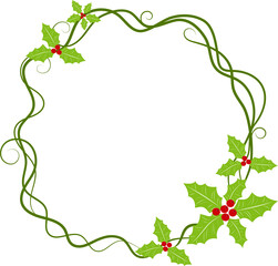 holly wreath.Christmas wreath with red berries. Pine wreath illustration for Christmas and New Year, transparent, png