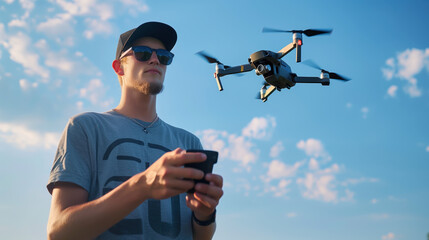 drone operator with drone flying in the background
