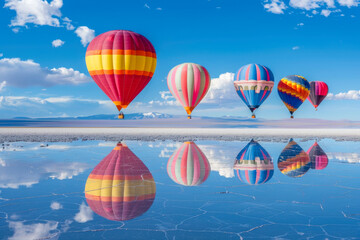 Obraz premium Hot Air Balloons Reflecting on Salt Flats