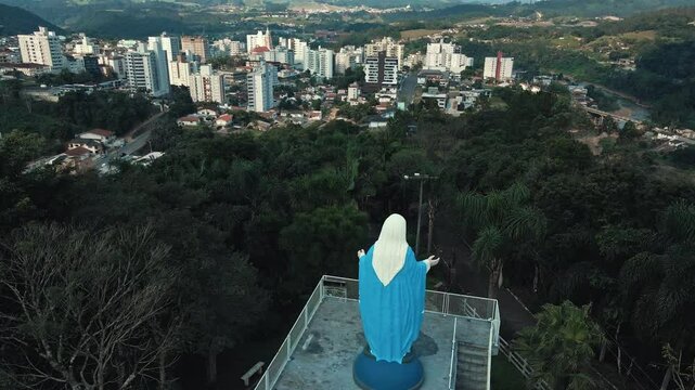 Aerial view of Monument in Capitel Nossa Senhora das Gra&ccedil;as Orleans Santa Catarina Brazil