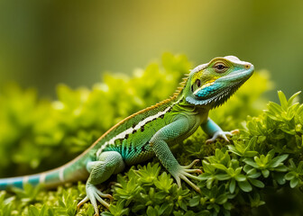 Lizard sitting in bushes. Generative AI