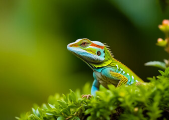 Lizard sitting in bushes. Generative AI