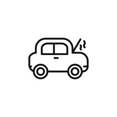 Broken car with open hood icon outline collection in black