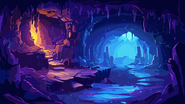 Dark Creepy Cave Cartoon Game Background Spooky Dungeon Mysterious Passage Scary Underground Adventure Mystery Exploration Eerie Atmosphere Fantasy Landscape Ancient Ruins Hidden