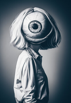Portrait &eacute;trange d'une femme sans visage avec un oiel g&eacute;ant