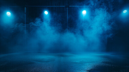 Misty Blue Stage with Dramatic Lighting and Fog Effects
