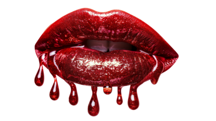 Glossy Red Lips with Glitter and Dripping Effect