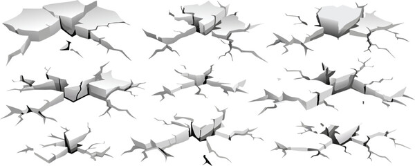 Fractured Earth 3D Cracks and Breaks, crash ground effect racy vector elements 