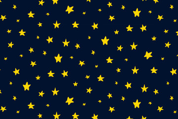 Space yellow stars background, night sky pattern and stars seamless vector pattern. Stars in the night sky vector illustration.