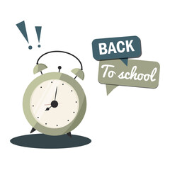 Back to School Illustration with Alarm Clock and Speech Bubbles. Back to school illustration. Alarm clock isolated on white background. Time management concept