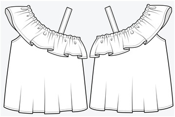 SLEEVELESS WOVEN TOP WITH ASYMMETRIC FRILL DETAIL DESIGNED FOR TEEN GIRLS AND KID GIRLS IN VECTOR FILE