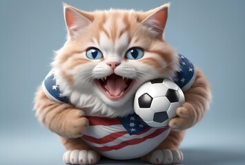 cat athlete wearing a T-shirt with an American flag
