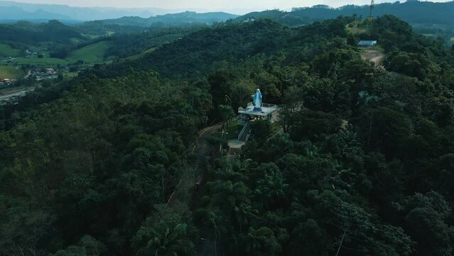 Aerial view of Monument in Capitel Nossa Senhora das Gra&ccedil;as Orleans Santa Catarina Brazil