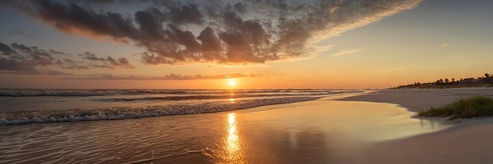 Obraz premium Sunset at the beach evening wide banner background 