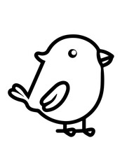 Simple black and white outline of a cartoon bird