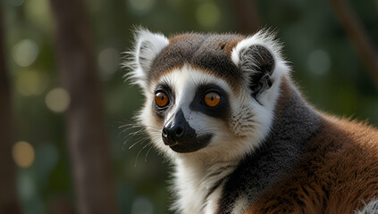 Obraz premium Portrait of a Lemur gazing in the infinity of the universe, Generative AI 