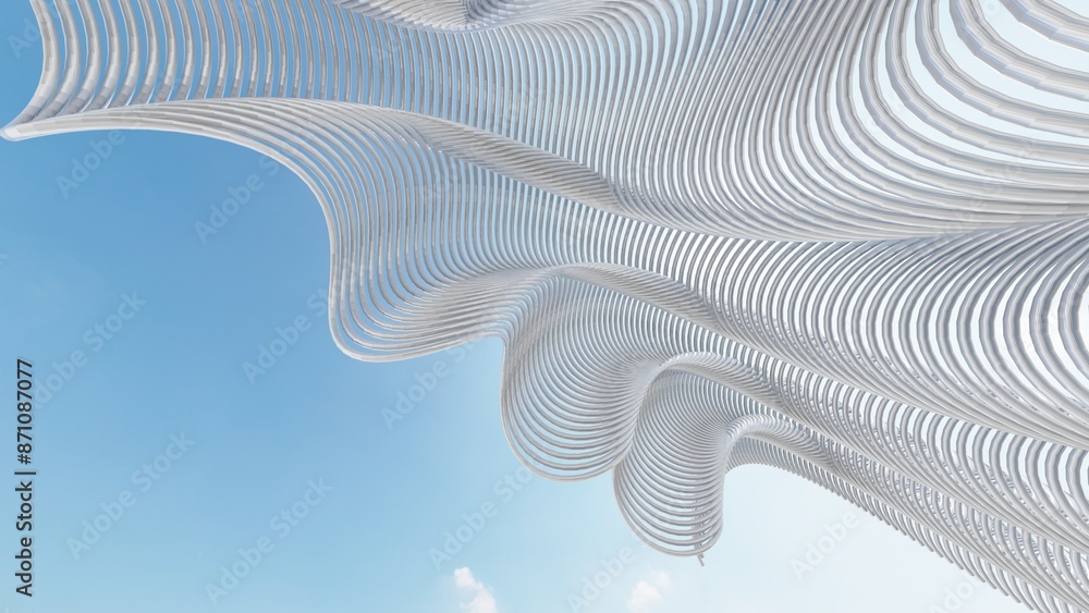 Poster abstract metallic curve waves background 3d render