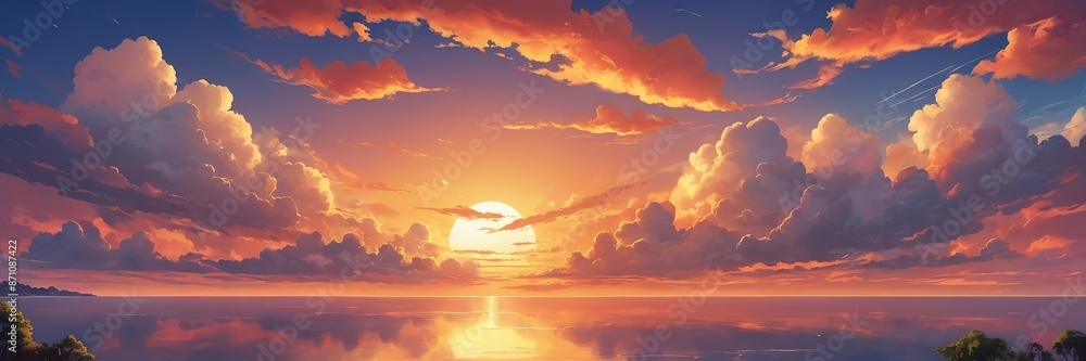 Aufkleber sunset view with clouds background