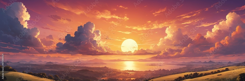 Aufkleber sunset view with clouds background